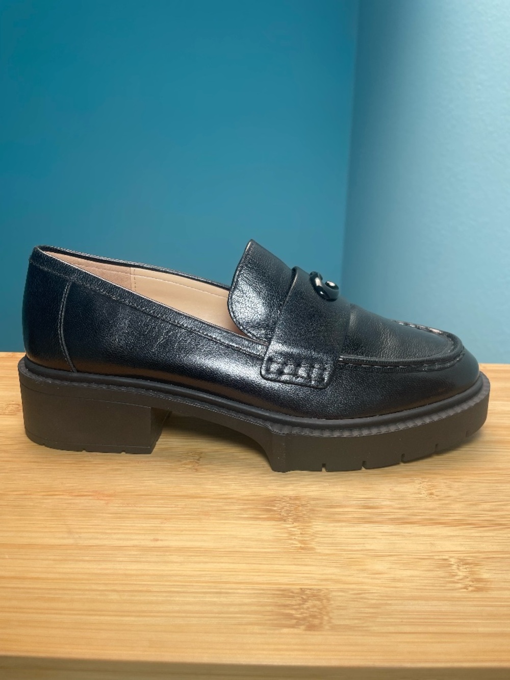 Coach Leah Chunky Lug Sole Platform Loafers Black Women's 8 Very Nice Shoes EUC!